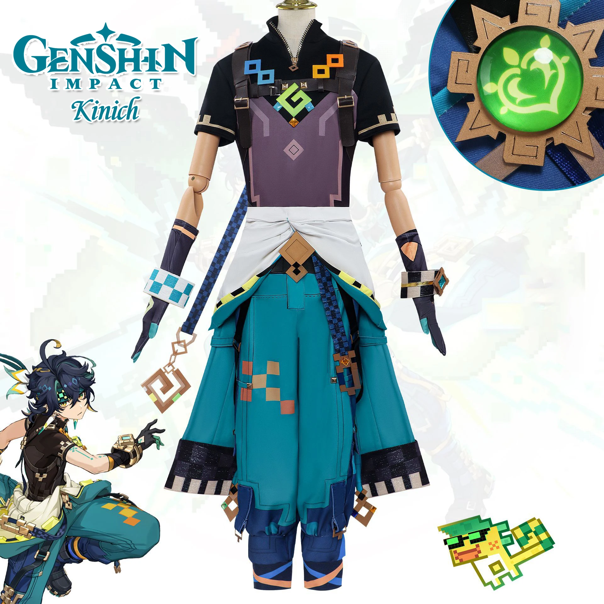 Genshin Impact Kinich  Cosplay Costume Genshin Impact Cosplay Kinich Costume Uniform with Wig Full Set Role Play Clothing