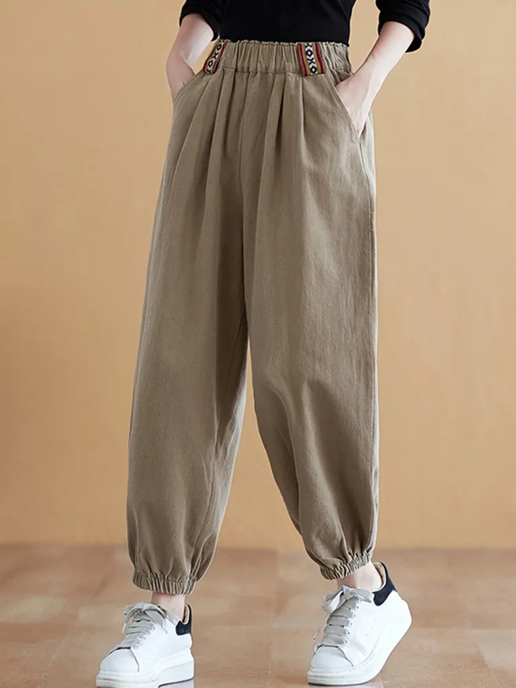 

100% Cotton Women Casual Pants New 2022 Autumn Vintage Style All-match Loose Comfortable Female Ankle-length Harem Pants B2087