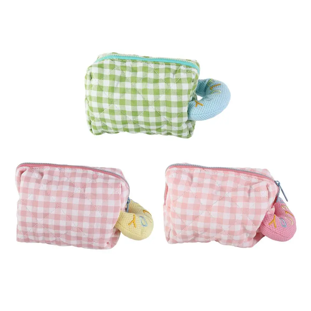 

Sweet Multifunctional Plaid Cosmetics Storage Bag Large Capacity Quilted Fabric Pencil Box Ins Handbag Plaid Makeup Bag Wash