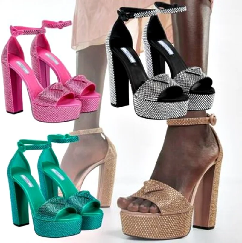 

Босоножки на массивном каблуке на платформе 135 мм, украшенные стразами, блестящие туфли-лодочки на высоком каблуке, женская летняя обувь на высоком каблуке
