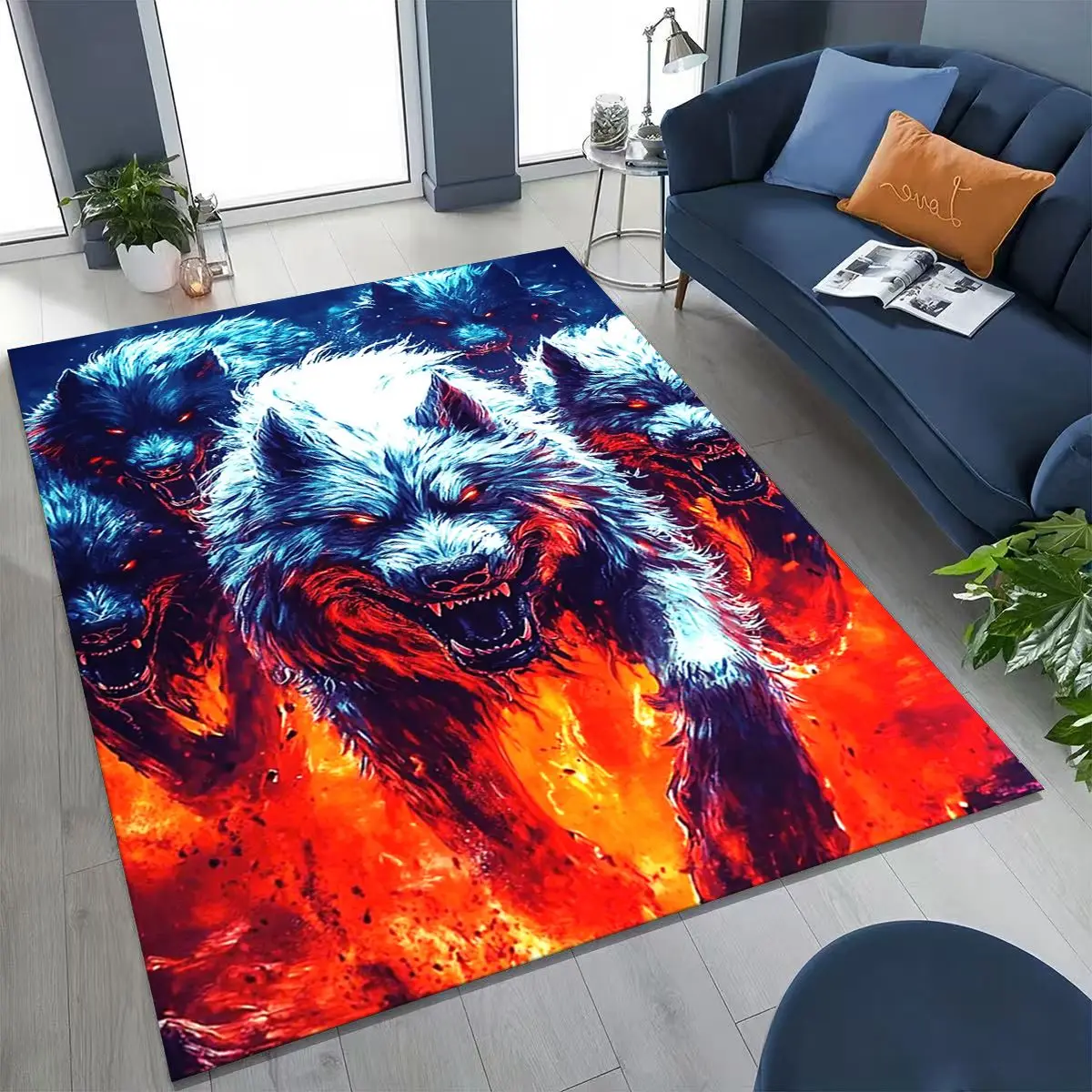 Nordic Mythology Fenrir Wolf Beast Carpet Bedroom Living Room Sofa Home Door Mat Decoration Big Play Non Slip Floor Rug
