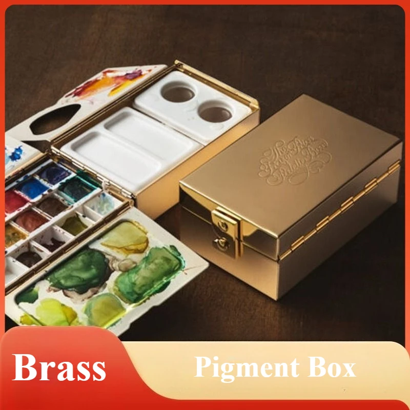 Multi-functional Travel Brass Electroplated Watercolor Box Portable Color Mixing High-quality Sketching Set Metal Pigment Box