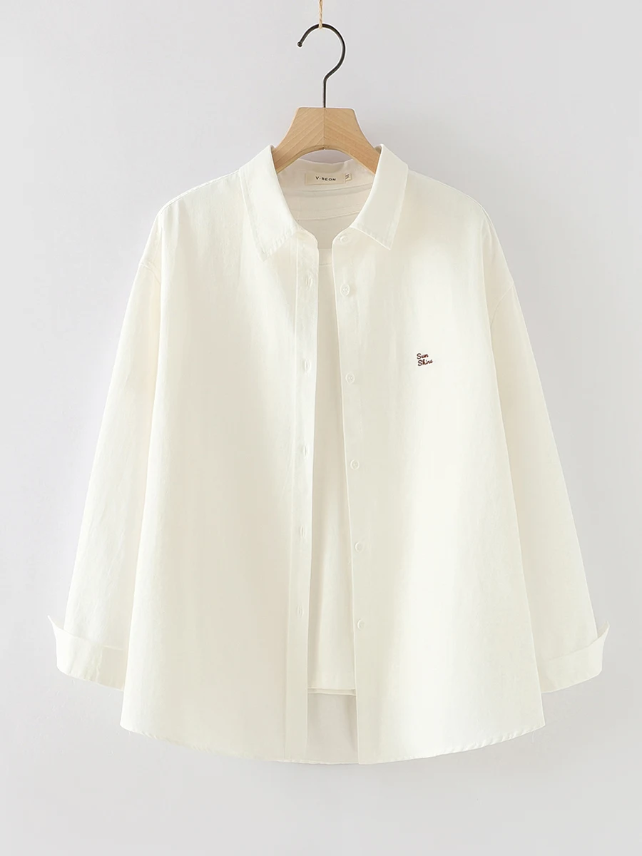 Printemps 2025 femmes coupe ample pur coton longue Sve irt brodé Floral ethnique Sle Double couche coton Tead Blouse