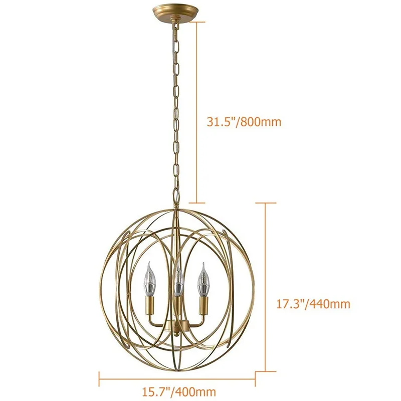 Factory Direct 2026 Creative American country French wrought iron chandelier golden spherical Nordic living room dining room bed