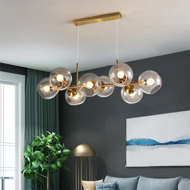 Nordic Modern Molecular Bubble Pendant Lights Simple Iron Art Glass Chandeliers Creative Bedroom Dining Room Parlor Hanging Lamp