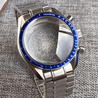 Sport 40mm Chronograph Multifunction Quartz Watch Case Fit VK63 VK64 Movement Black Blue Dial Stainless Steel Strap Alloy Bezel