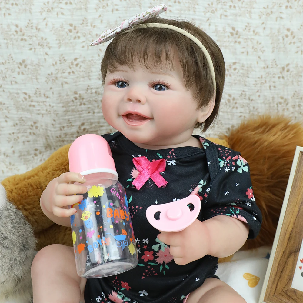 Muñeca bebé recién nacida realista de vinilo de cuerpo suave de 18 pulgadas con piel 3D, pelo enraizado a mano para niños y niñas, regalos