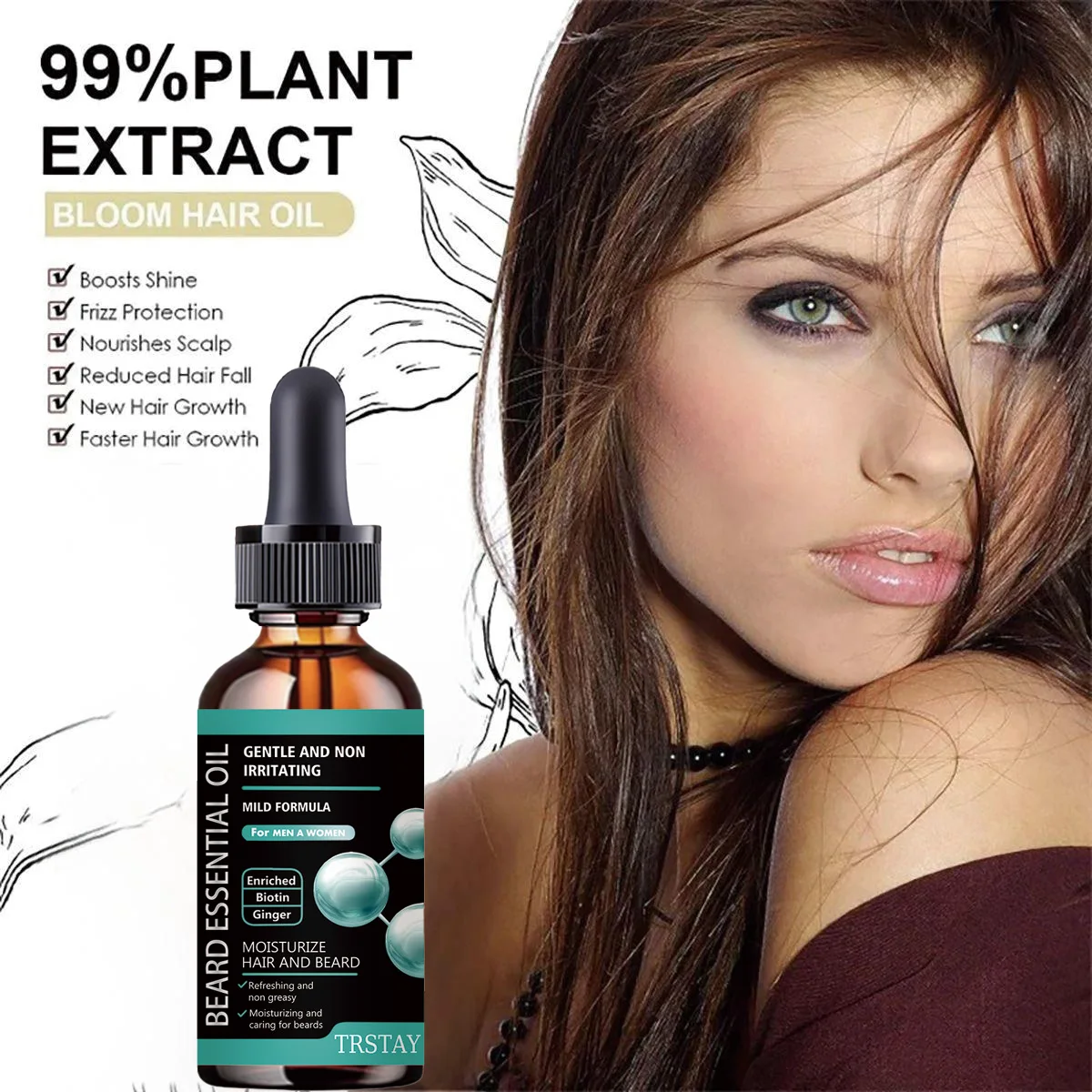 Gentle & Non-Irritating Beard Essential Oil，Suitable for Men & Women, Moisturizes Hair & Beard