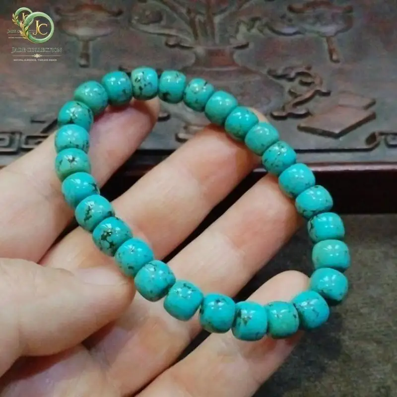 Natural Turquoise Bracelet Men Women Healing Gemstone Fine Jewelry Genuine Blue Turquoise Stone Bracelets Barrel Beads Bangles