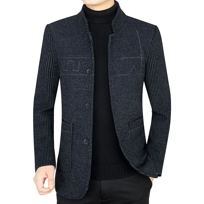 

2023 Autumn and Winter New Middle Aged Men's Casual Woolen Jacket Thickened Top Coat Dad's Woolen Coat