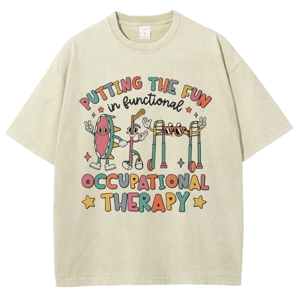 Cute Neutral Style T-Shirt Men And Women Putting The Fun Occupational Print Oversize Loose Round Neck Designer Short Sleeves