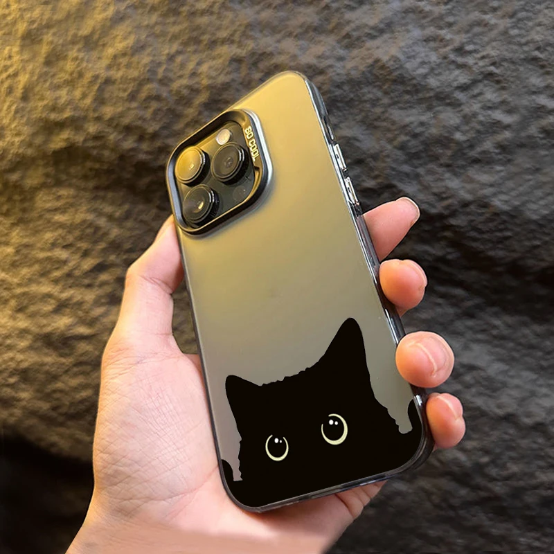 Cute Black Cat Pattern Electroplate Silver IMD Phone Case For Xiaomi Redmi 14C 12 Redmi Note 13 12 11 10 Pro Plus 12S 11S Cover