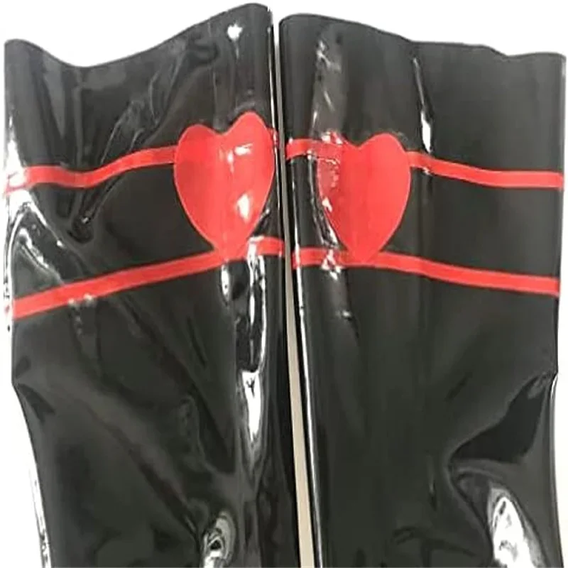 

Latex Rubber Gummi Stocking Black with Red Heart Socks Customized 0.4mm for Women Cosplay Costumes
