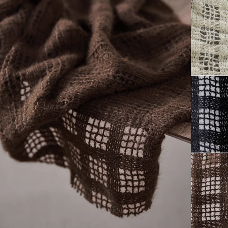 

Knitted Fabric Grid Woven Hollow Knitted Yarn Plush Fabric Jacket Skirt Scarf Fabric