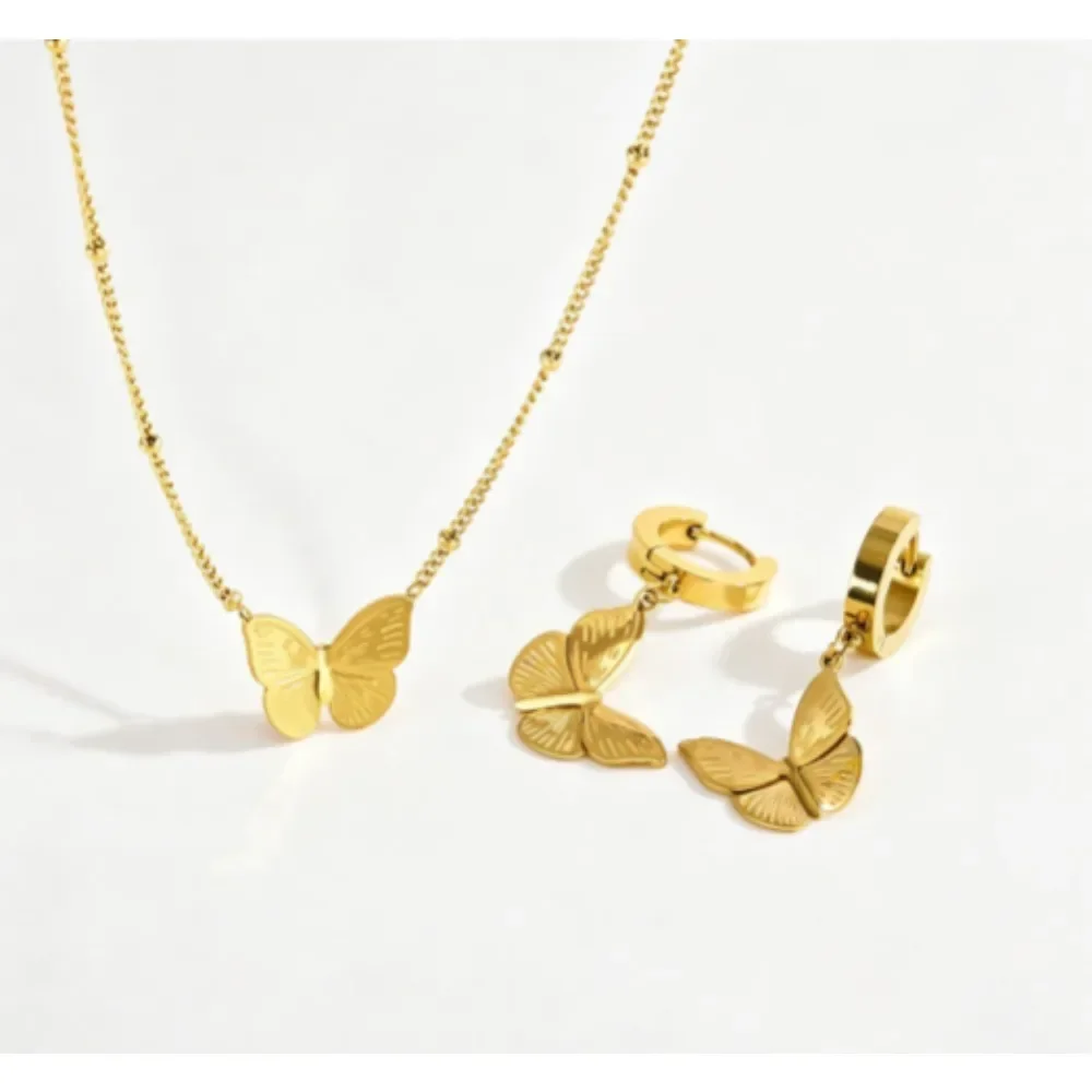 Butterfly Earrings for Women, 18K Gold Plated Titanium Steel, Fade-resistant & Versatile, European Style Jewelry Set.