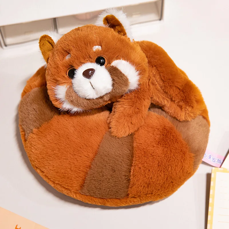 Red panda soft toy weighted stuffed animal creative design, cute panda donut plush toy unique shape, children's companion gift