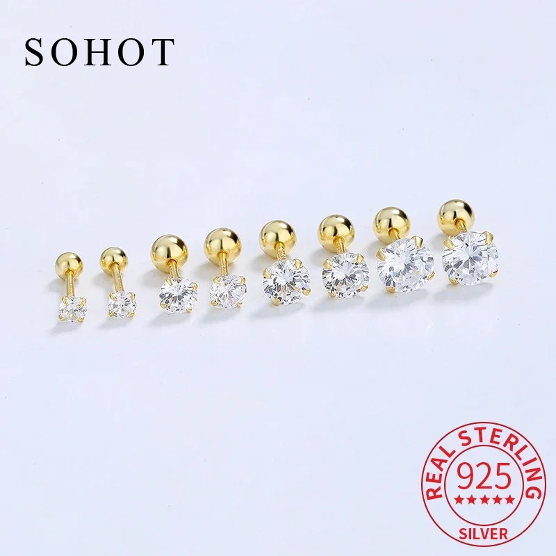 

Real 925 Sterling Silver 3/4/5/6mm Single Round Zircon Stud Earrings for Women Classic Fine Jewelry Minimalist 2024 Accessories