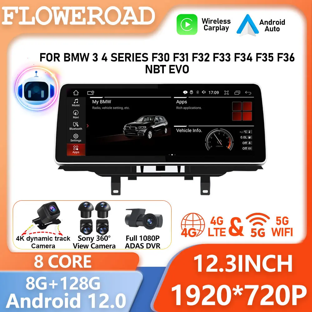 Android Auto For BMW 3 4 Series F30 F31 F32 F33 F34 F35 F36 Car Radio Multimedia Player GPS Stereo WIFI Head Unit CarPlay Camera