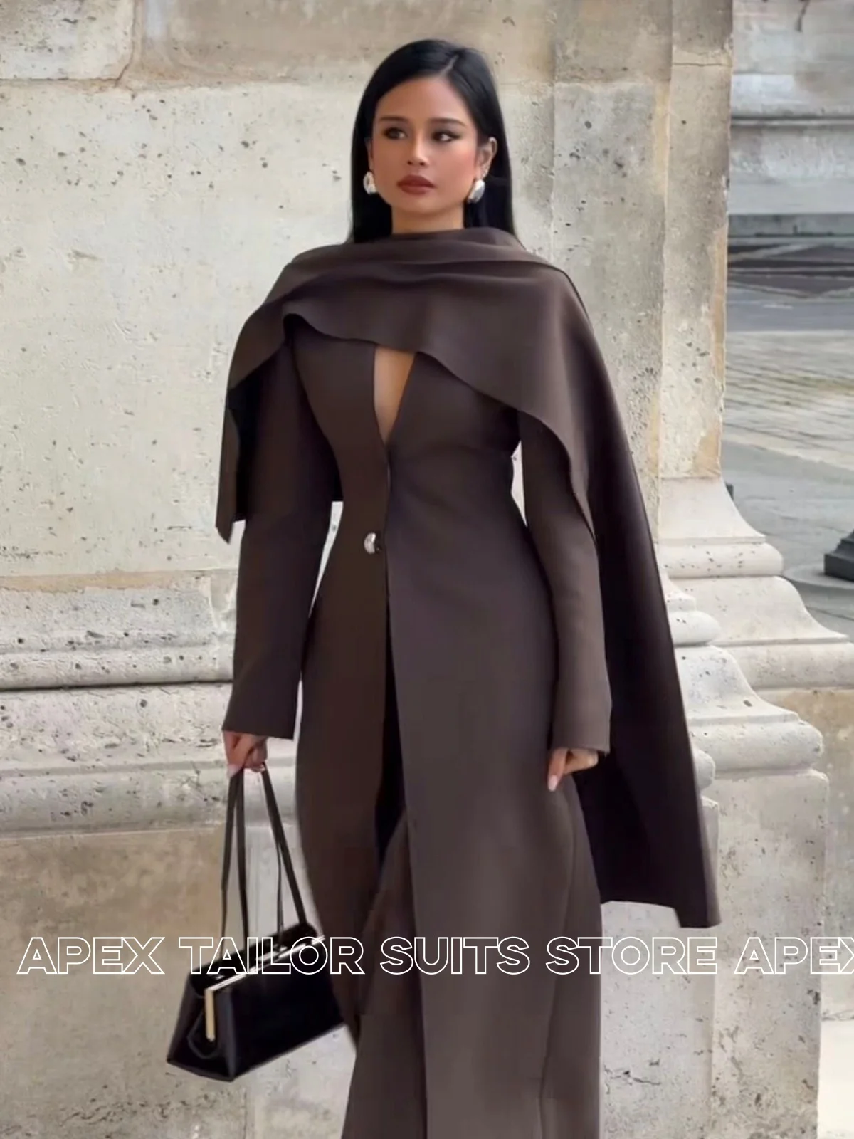 Elegant Women 3Pcs Outfit Cape Shawl Long Coat Wide Leg Trousers Luxury Wedding Guest Formal Office Business Fashion Pant Suit