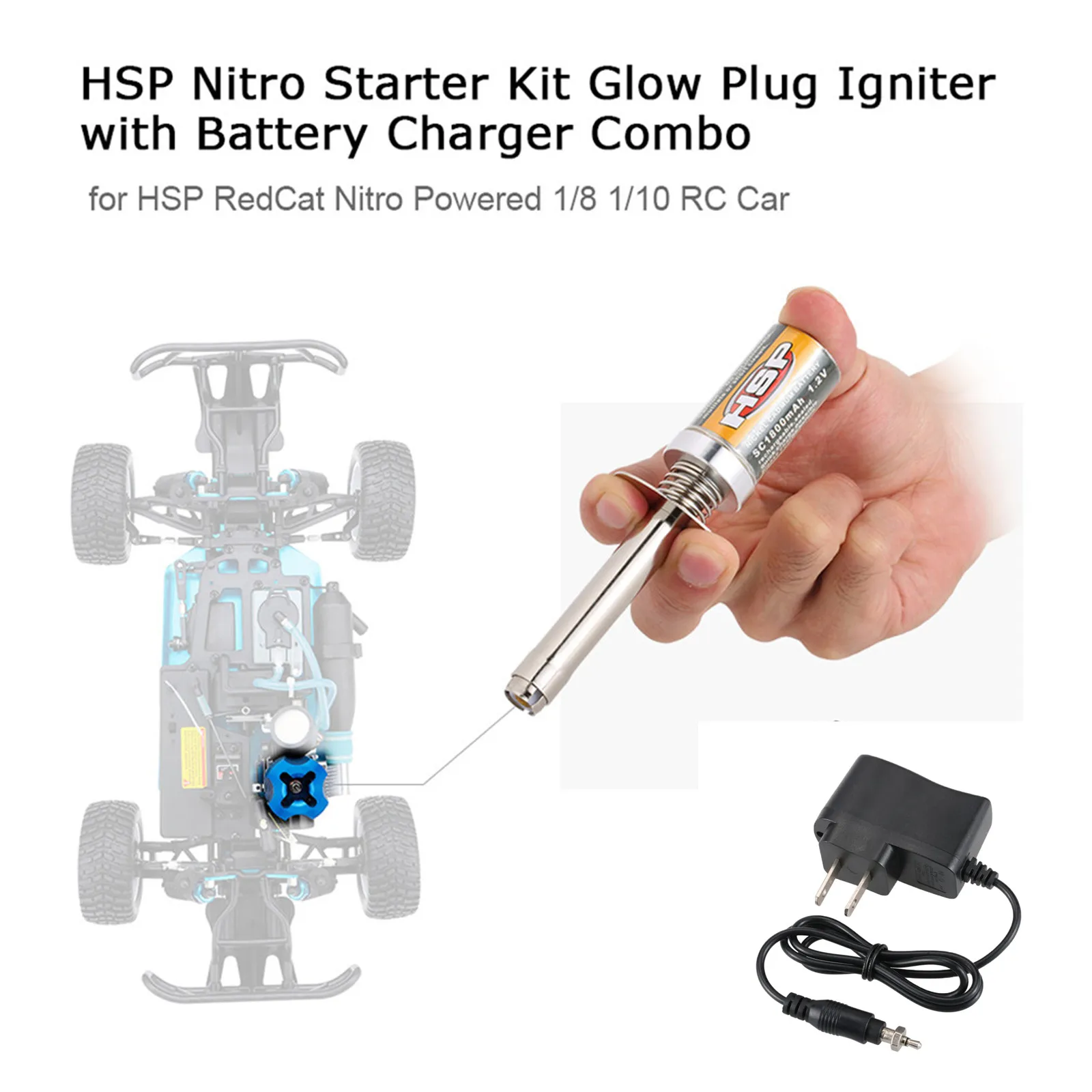 Nitro Starter Glow Plug Igniter Charger Set Tool Fuel Bottle Combo for 1/8 1/10 RC Car Nitro Engine Power Redcat HPI HSP Parts