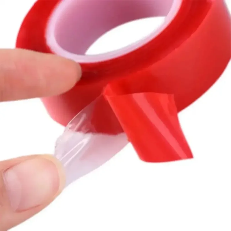 Ruban adhésif Double face en Film rouge PET, 3 rouleaux/mètres, largeur 6-50mm, ruban autocollant auto-adhésif fort, rubans collés fixes en acrylique transparent