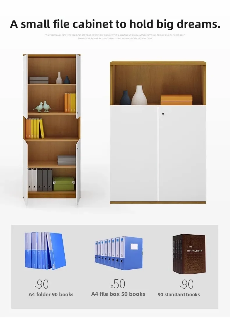 Armadietto dati in legno per file da ufficio Libreria semplice per file Boss Room Pannello Sfondo Piano Ufficio