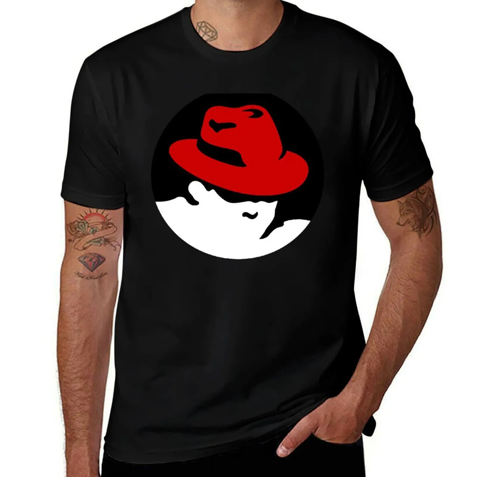 linux redhat sticker T-Shirt Anti-Fade Casual Tee Shirt