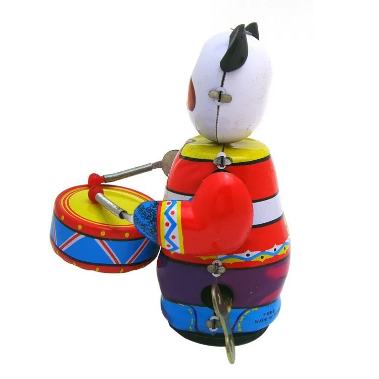 MS566 Giocattolo di latta, Panda che suona la batteria (in piedi) Tintoy Collezione retrò nostalgica Ornamento personalizzato