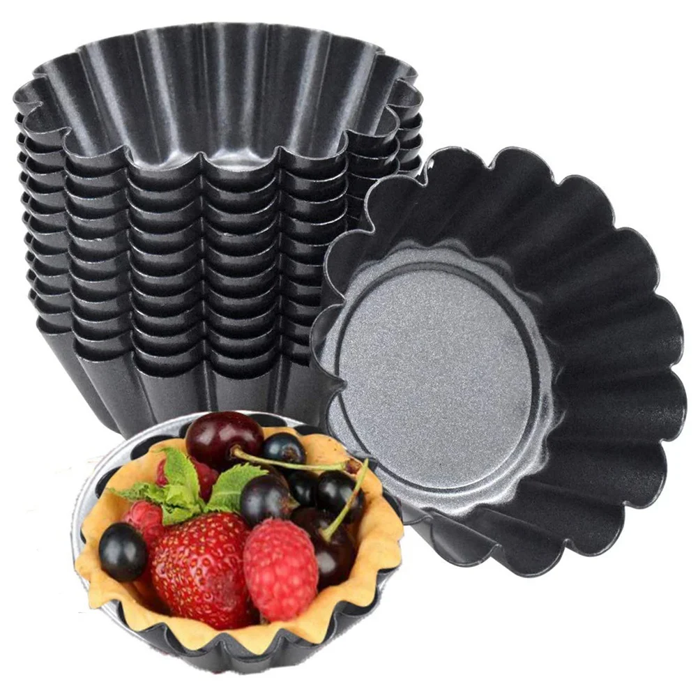 

14 Pack Egg Tart Mold Baking Cups, Non-Stick Flower Muffin Case, Resuable Cupcake Tart Mould, Carbon Steel Tartlet Tins