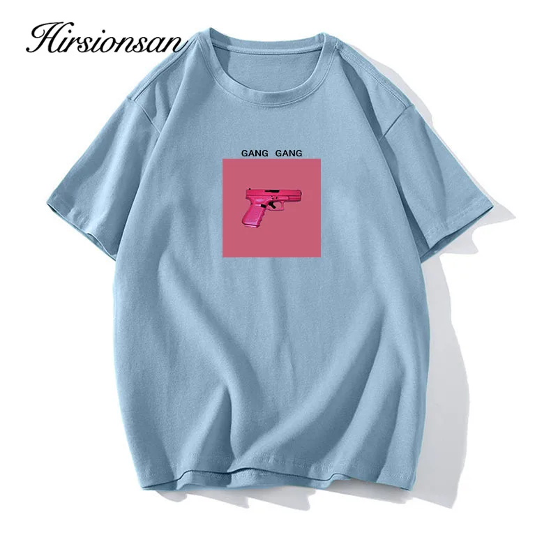 Hirsionsan 100% Cotton Pink Print T Shirt Women 2024 Summer New Basic Vintage Tee Casual Loose Chic O Neck Female Couple Tops