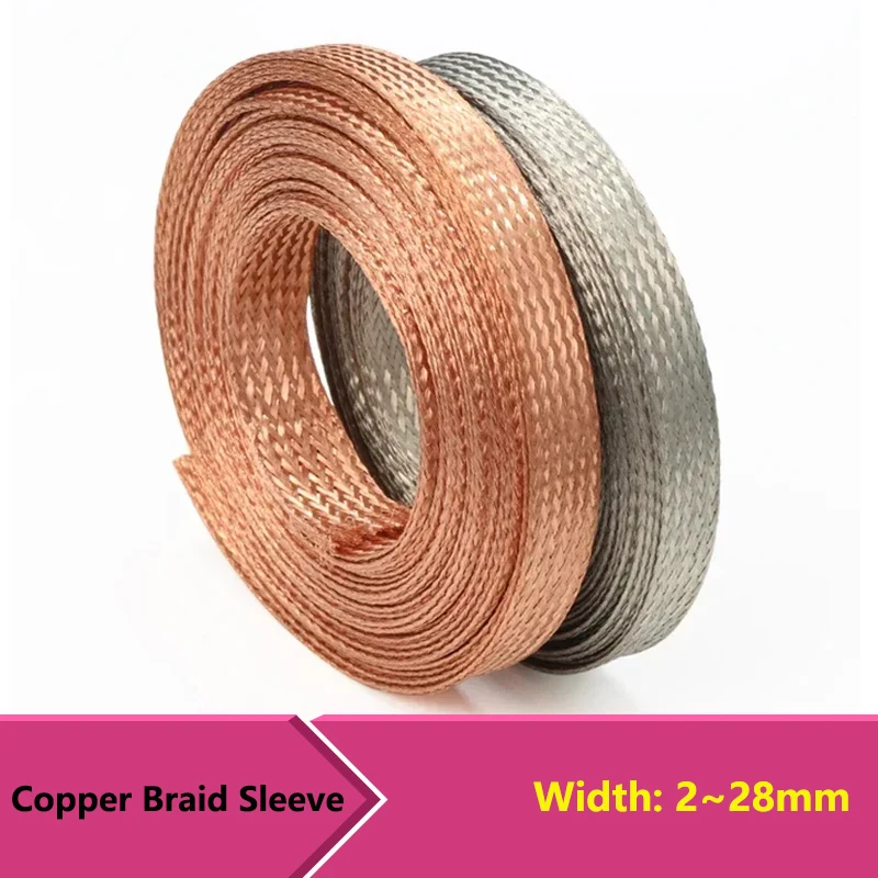 

1/2/5m Copper Braided Sleeve Tinned Plating Width 2~28 mm DIY Expandable Screening Signal Wire Cable Shielded Metal Sheath