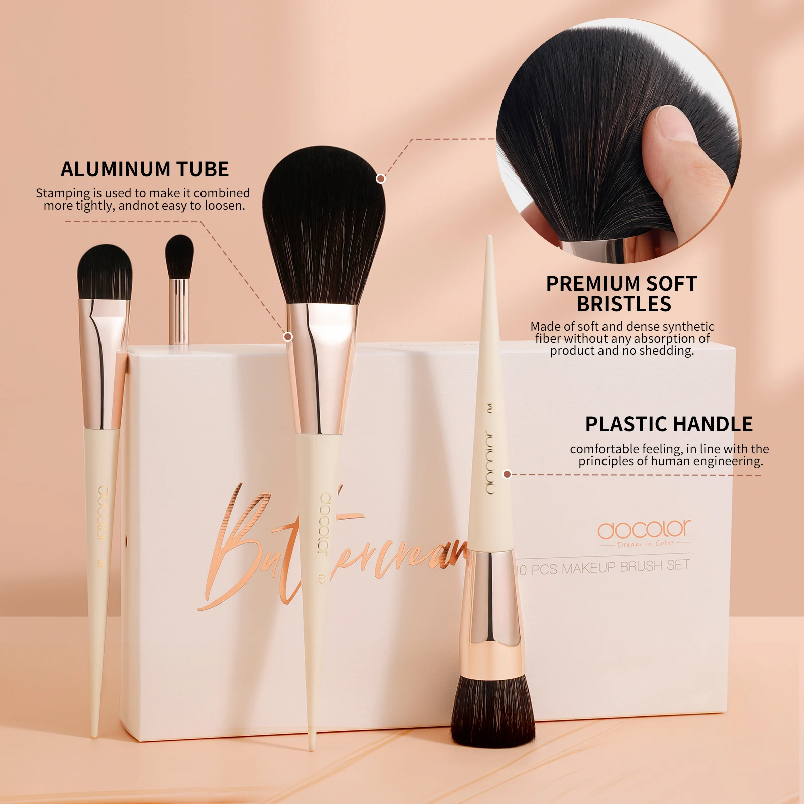 Docolor 30-teiliges Make-up-Pinsel-Set, professionelles Foundation-Rouge, Kontur, Concealer, Gesichts-Make-up-Pinsel, Lidschatten, kosmetisches Werkzeug-Set