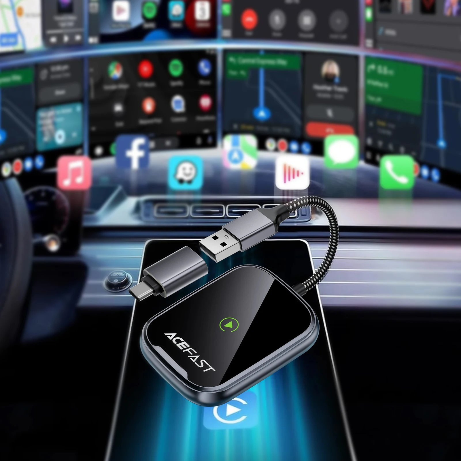 ACEFAST USB C/USB A verkabelt auf kabellosen CarPlay-Adapter Auto Connect für Apple/Android Audio Auto Connect Auto Intelligent Systems – Detail 5