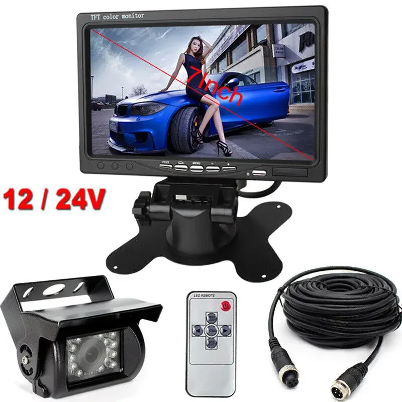 

4 Pin 15M Bus Truck Caravan RVs Backup Camera 7" Monitor Rear View Kit 12V-24V