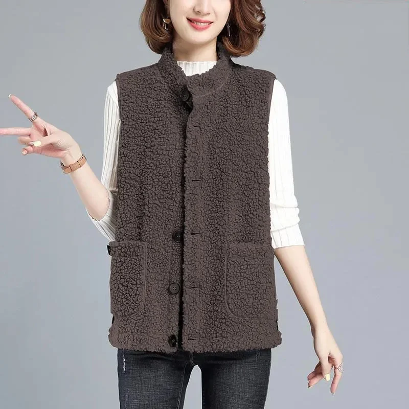 Fleece Coat For Women\'s Vest 2024 New Autumn Sleeveless Vests For Women Jacket Fashion Faux Lamb Fur Casual Waistcoat Female