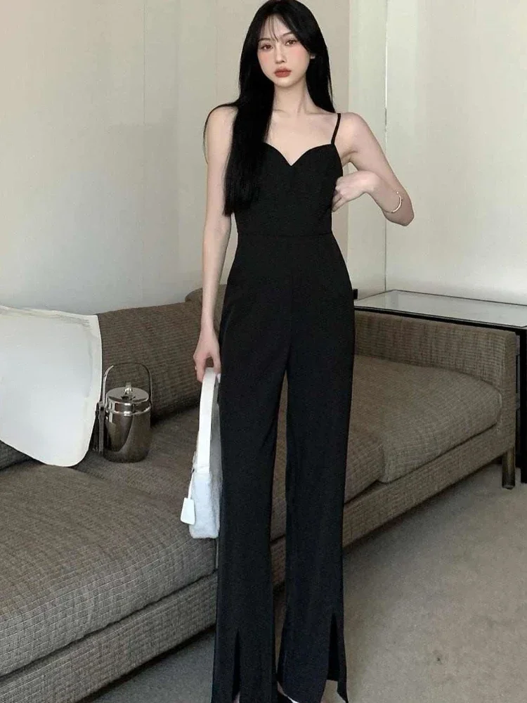 Jumpsuits Women Tender Sexy Lovely Street Wear Korean Fashion Official Pure Chic Summer Daily Slim Backless Pockets Ins Hot Sale