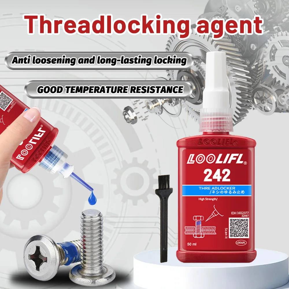 242-50ml Blue Loctite Threadlocker, Quick-Fix Removable High and Low Temperature Resistant Fastening and Locking Liquid Adhesive, Anaerobic Adhesive, Mechanical Screw Adhesive, Strong Adhesive, Sealing Anaerobic Agent
