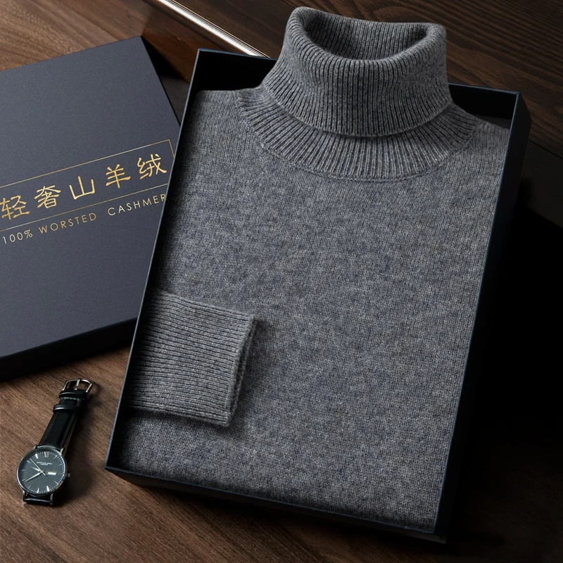 

High Quality Turtleneck 100% Cashmere Sweater Men Pullover Knitwear Basic Style Autumn Winter Warm Soft Business Office Tops
