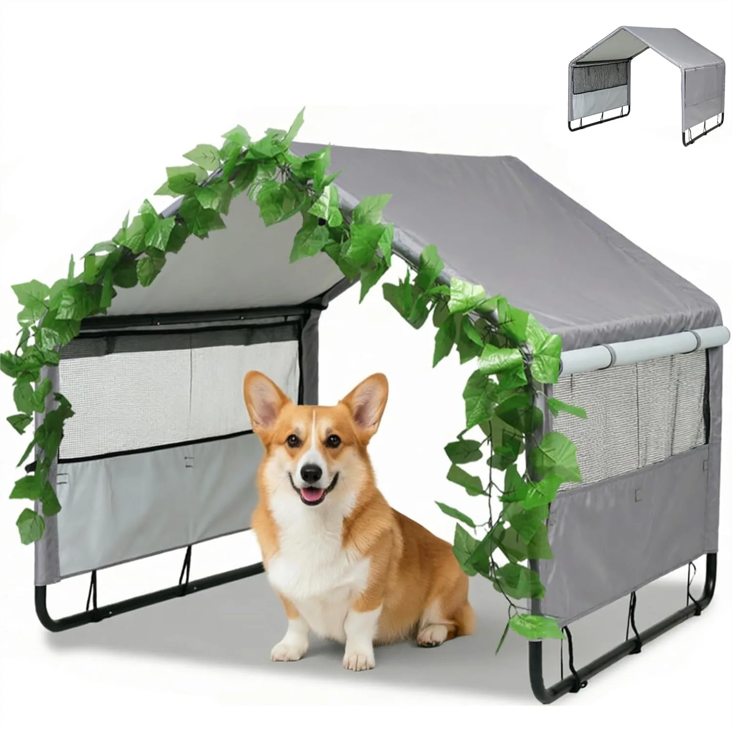 

Outdoor Dog Shade Tent for Small Dogs, Waterproof Canopy with Mesh Windows, Portable Pet Shelter for Camping, Grey