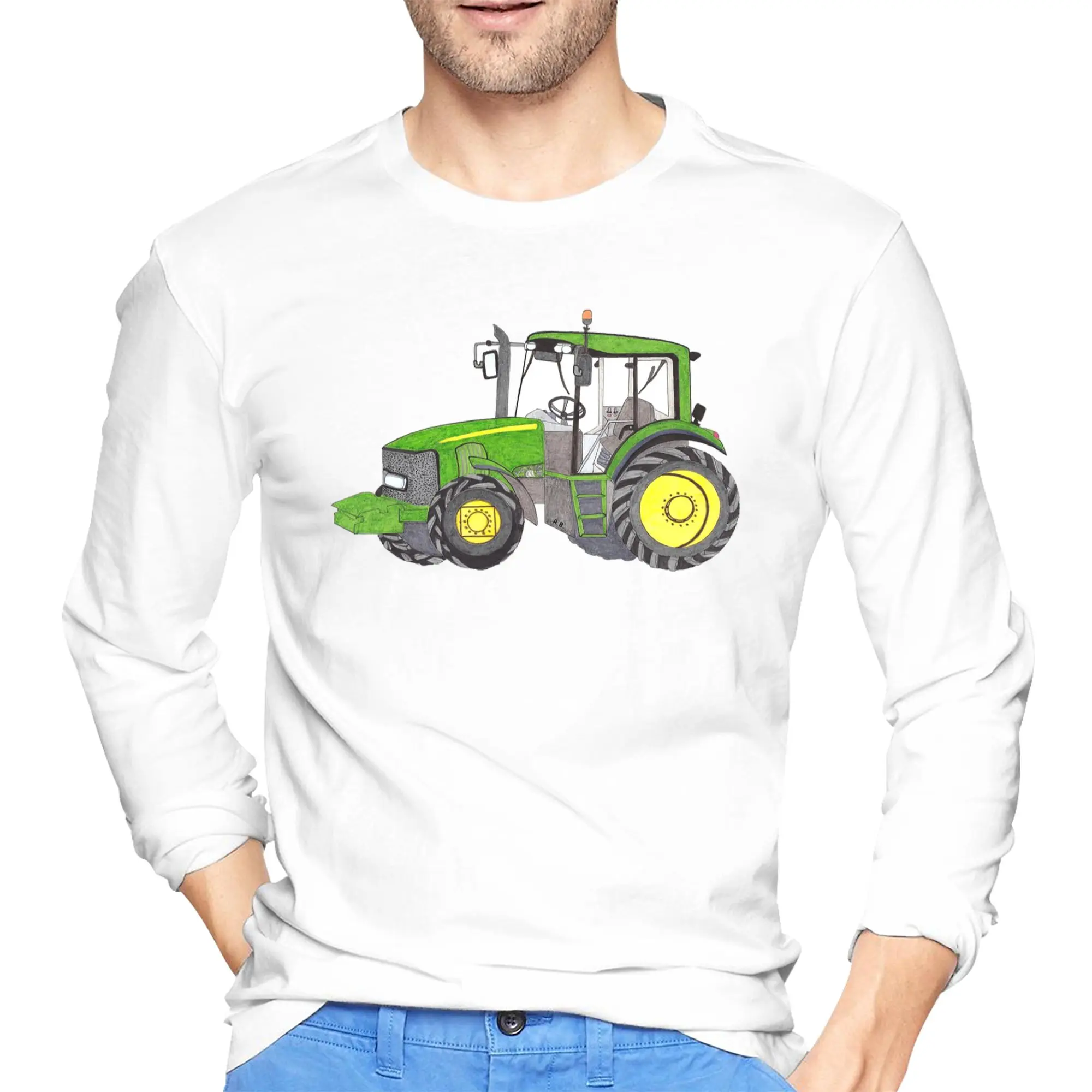 

TRACTOR Men's Long Sleeved T-shirt Casual Round Neck T shirts Spring and Autumn Men tops