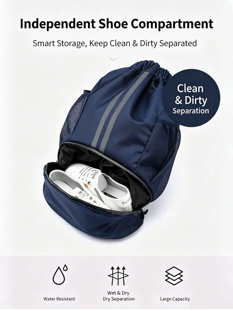 Sports drawstring backpack with shoe compartment, photo 5