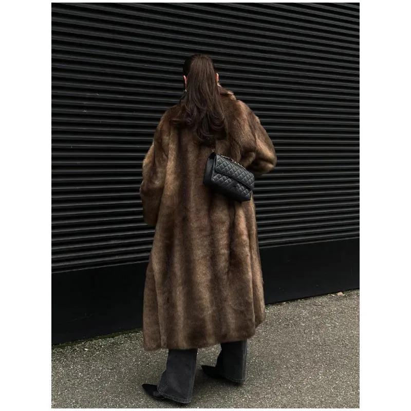 Luxury Faux Fur Maxi Coat Chic Open Front Stand‑collar Long Sleeve Oversized Outerwear Winter Women Fashion Autumn Warm 2026 New