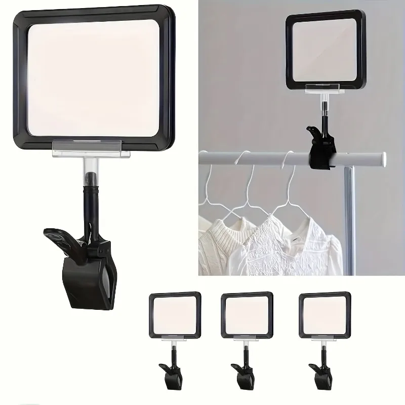 5pcs Acrylic Sign Display Holder with Clip with PVC Card Protector for Rotating Sign Price Tag Clip on Boom or Tube Logo Display