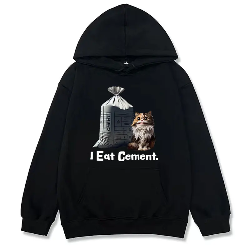 

I Eat Cement Meme Hoodie Funny Cursed Cat Oddly Specific Graphic Hoodies Men's Women's Kawaii Casual Humor pullovers Sweatshirts