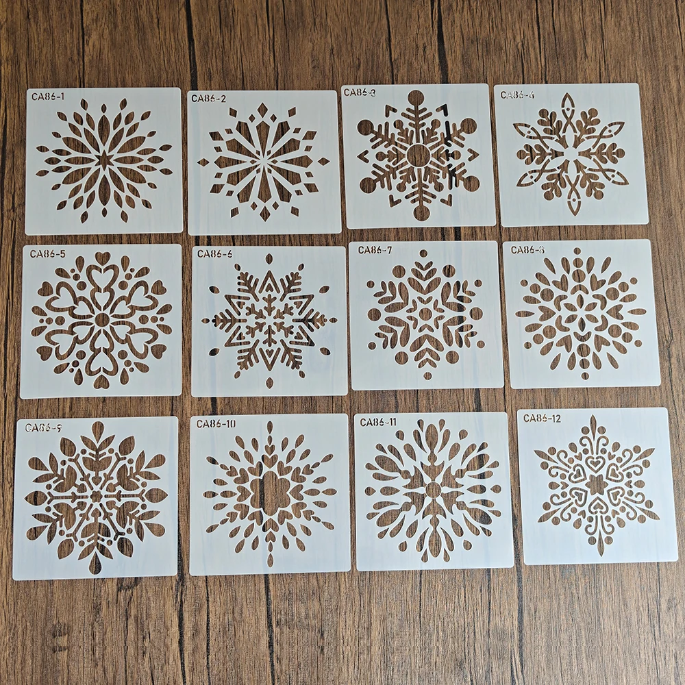 12 Styles Snowflake Stencils, Cake and Cookie Baking Decor Templates, Reusable Winter Baking Spray Stencils