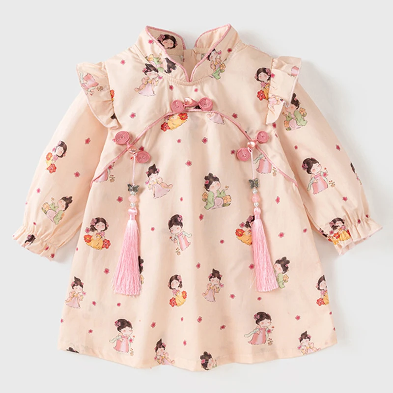 

Spring Autumn Kids Clothes Girl Fashion Chinese Style Cute Cartoon Print Long Sleeve Baby Princess Dress Toddler Dresses BC1300