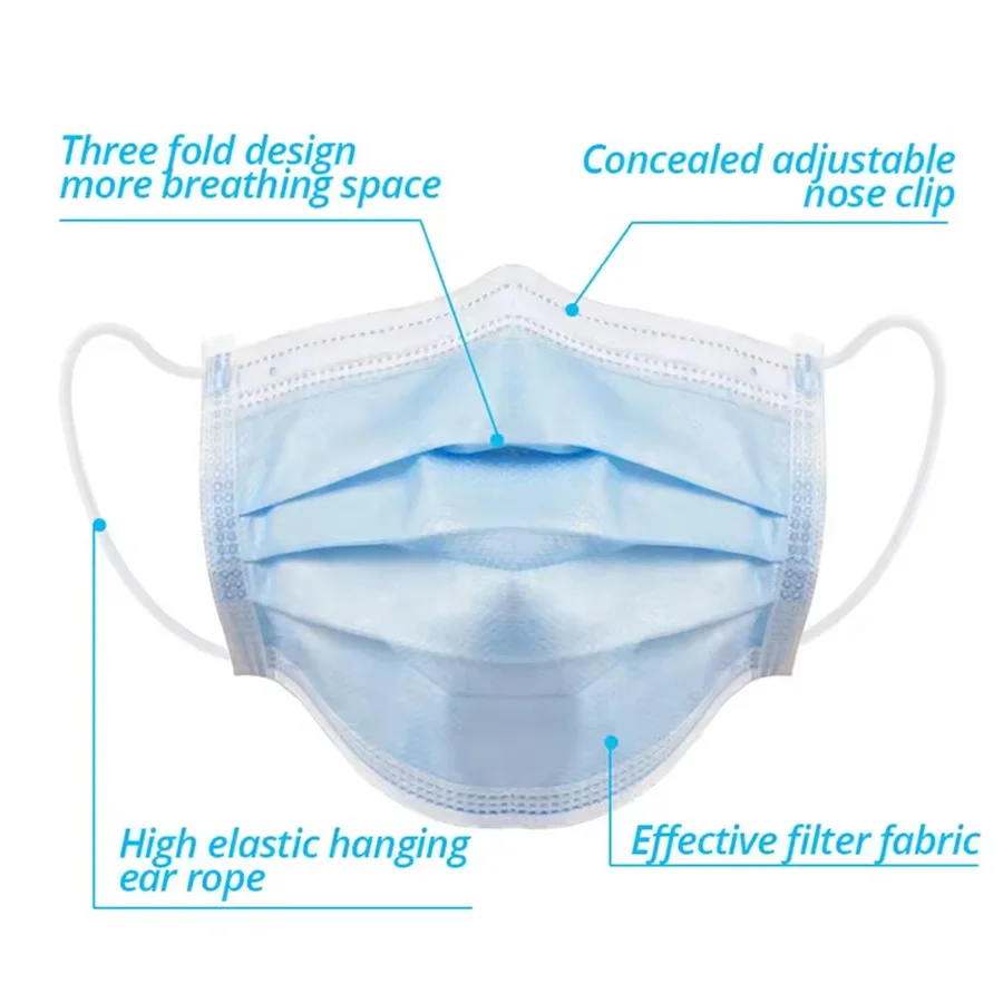 50Pcs/Box Masks 3-layer Mask Face Masks Melt Blown Cloth Disposable Anti-Dust Protective Masks Earloops Mouth Mask Mascarillas