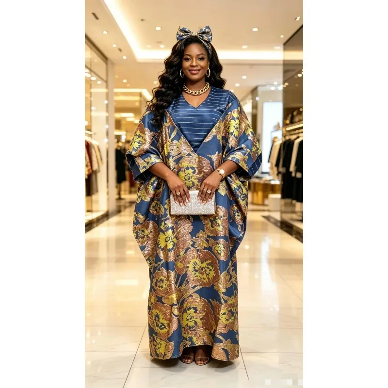 Plus Size African Party Long Dresses for Women 2026 New Luxury Bazin Embroidery Robe Elegant Outfits Muslim Wedding Evening Gown