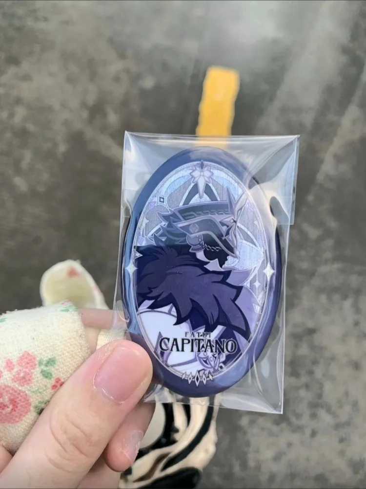 Creative Anime Genshin Impact Fatui Harbingers Oval Metal Glitter Brooch Pin Badge Jewelry Accessories For Clothes Backpack Gift