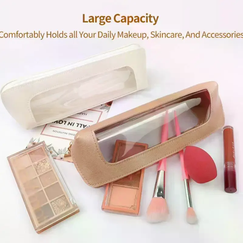Portable Makeup Pouch Cosmetic Pen Lipstick Bag Purse With Transparent Window Women Zipper Closure Elegant Makeu Up Case